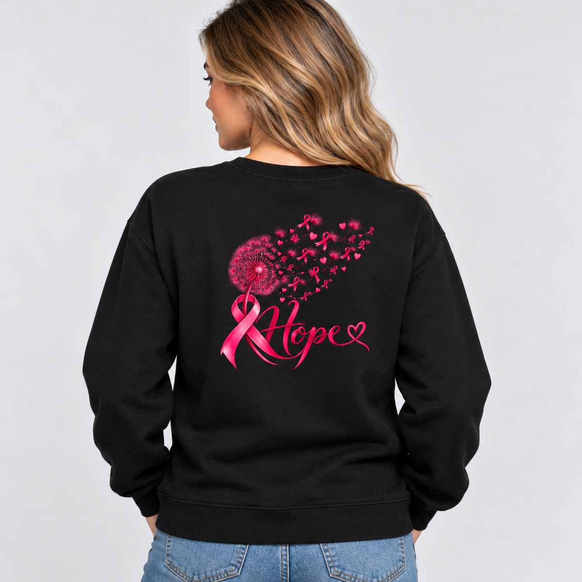 Hope Pink Ribbon Dandelion Crewneck back view