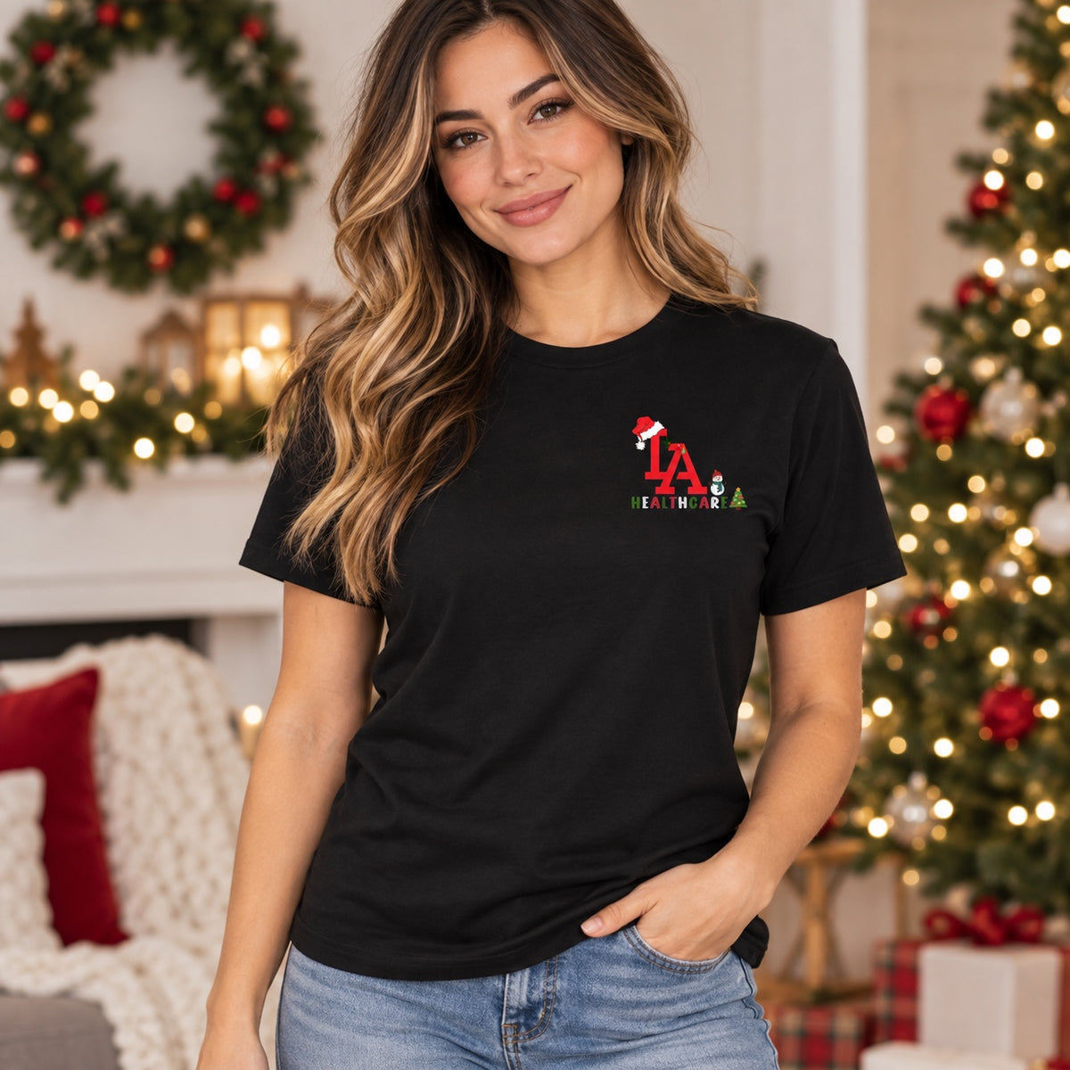 Christmas LA Healthcare black tee front view