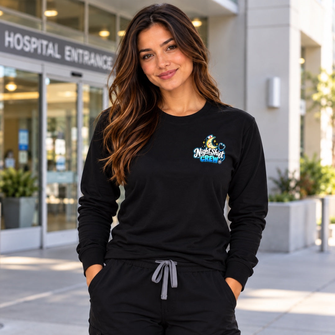 Night Shift Crew long sleeve tee front view
