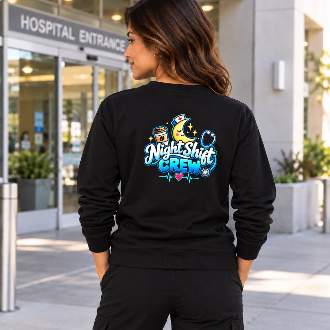 Night Shift Crew black crewneck sweater back view