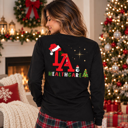 Christmas LA Healthcare black long sleeve tee back view