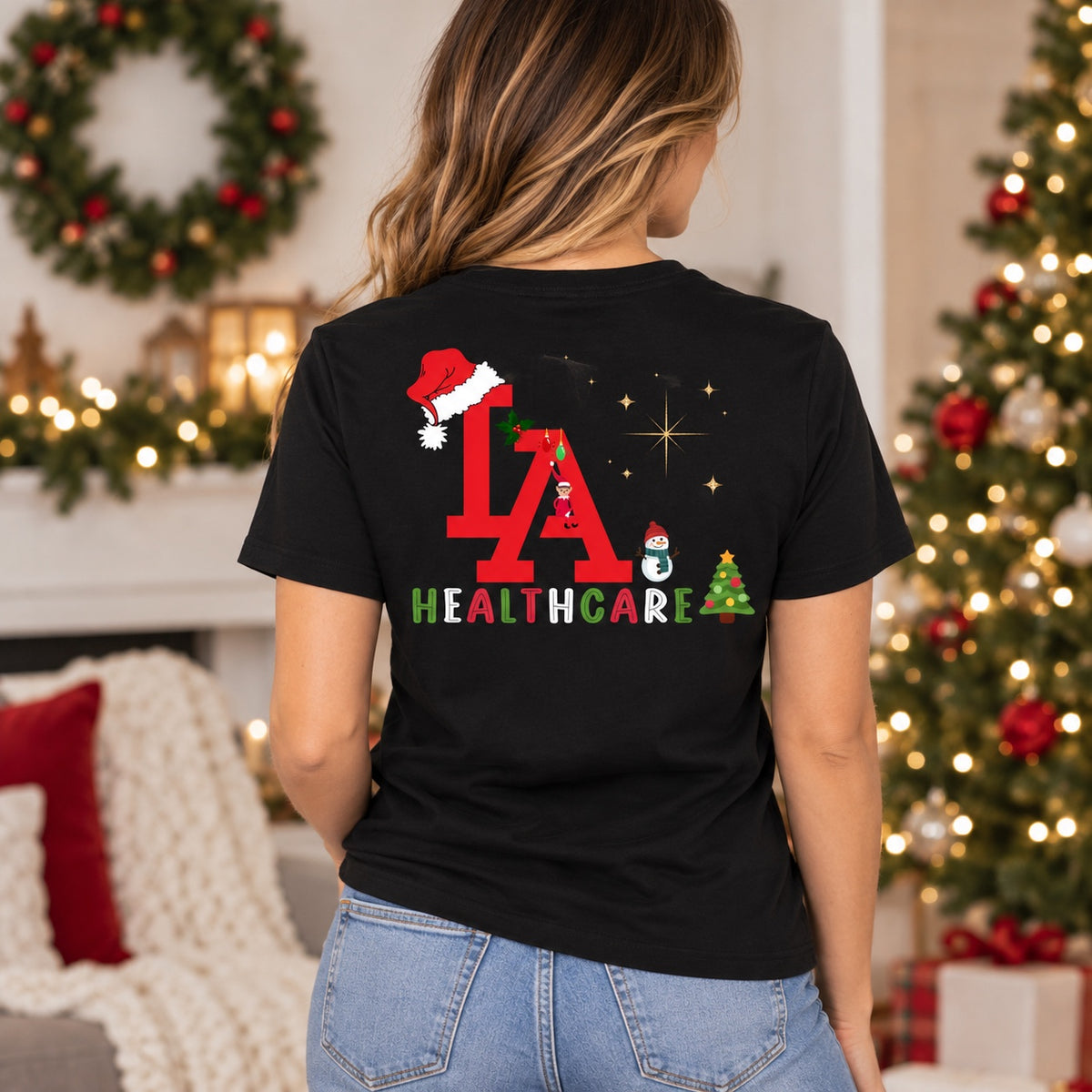 Christmas LA Healthcare black tee back view