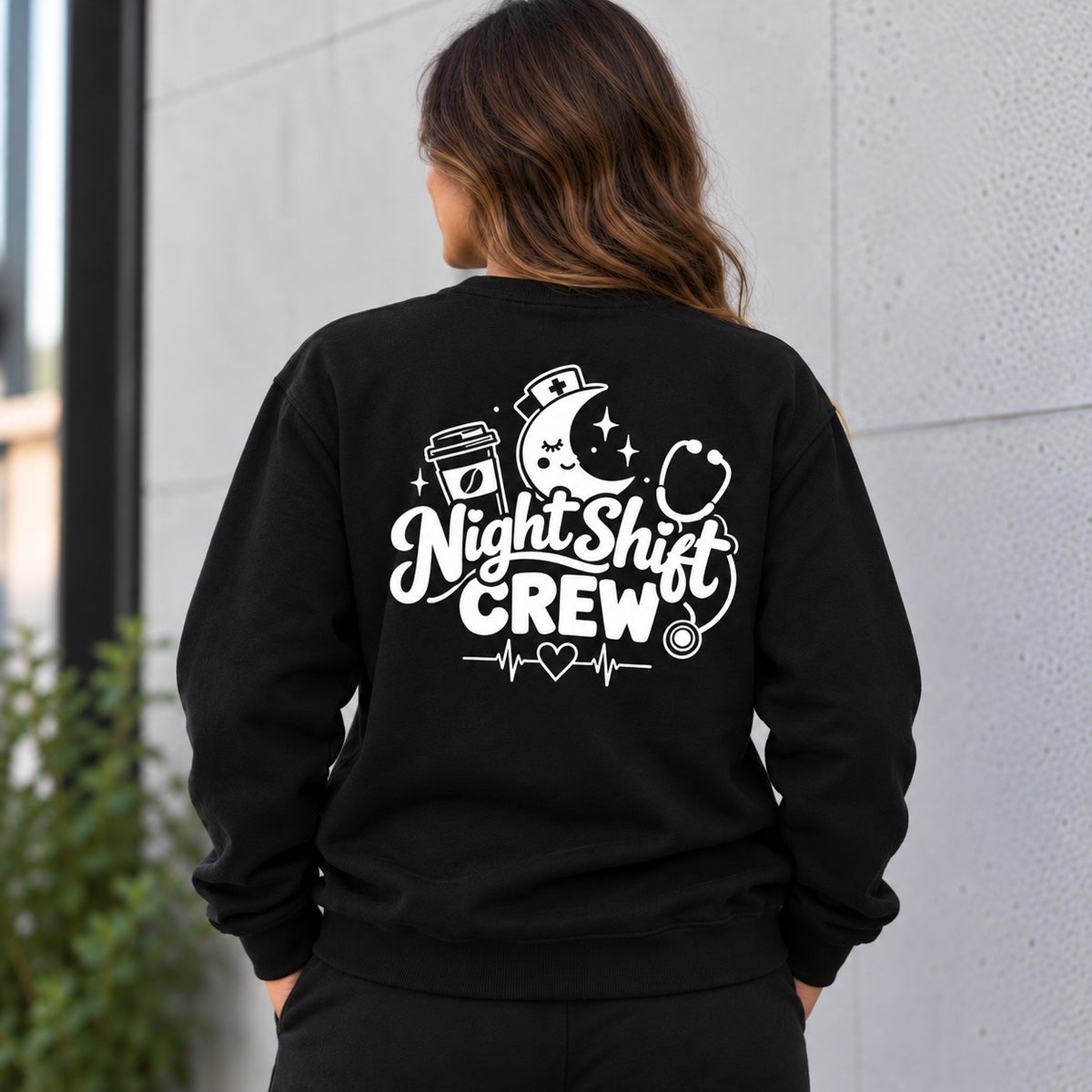 Night Shift Crew black crewneck back view